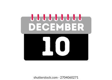 10 Dezember Monat einzelne Tag Vektor, Illustration, Kalender mit Asche, schwarz, rot und weiß Farbe Hintergrund Kalender Symbol vom Dezember 10