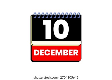 10 December month single day vector, illustration, calendar with red, black, yellow and white color background calendar icon of December 10