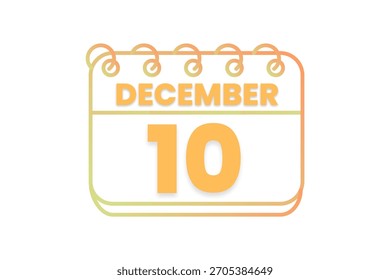 10 Dezember Monat einzelne Tag Vektor, Illustration, Kalender mit orange, gelb, braun und weiß Farbe Hintergrund Kalender Symbol vom Dezember 10