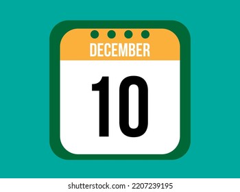 Vector del calendario anaranjado del 10 de diciembre. Fecha de diciembre con cuadrado sobre fondo claro.