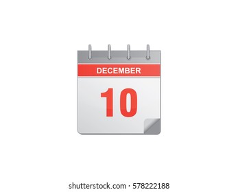 10 December red calendar vector illustration on white background