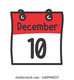 10 December. Vector flat daily calendar icon. Date and time, day, month. Holiday