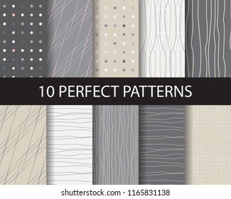 10 different beautiful classic linear and dot patterns. Endless texture can be used for wallpaper, pattern fills, web page background,surface textures,tile, greeting card, scrapbook, backdrop