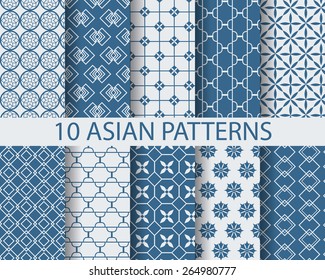 10 different chinese asian traditional seamless patterns, Swatches, vector, Endless texture can be used for wallpaper, pattern fills, web page,background,surface  