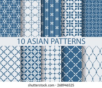 10 different chinese asian traditional patterns, Swatches, vector, Endless texture can be used for wallpaper, pattern fills, web page,background,surface  