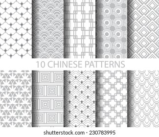 10 different chinese traditional seamless patterns,  Pattern Swatches, vector, Endless texture can be used for wallpaper, pattern fills, web page,background,surface  