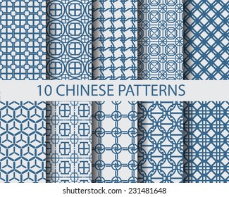 10 different chinese traditional seamless patterns,  Pattern Swatches, vector, Endless texture can be used for wallpaper, pattern fills, web page,background,surface  