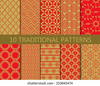 10 different chinese vector patterns. Endless texture can be used for wallpaper, pattern fills, web page background,surface textures.