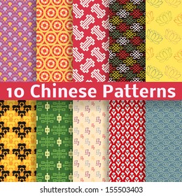 10 Different Chinese vector seamless patterns (tiling). Texture can be used for printing onto fabric and paper or scrap booking.