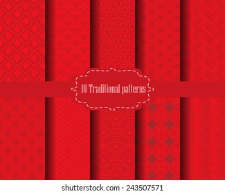 10 different chinese vector seamless patterns. Endless texture can be used for wallpaper, pattern fills, web page background,surface textures.