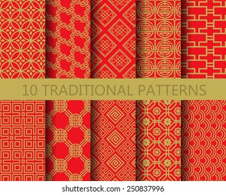 10 Different Chinese Vector Seamless Patterns. Endless Texture Can Be Used For Wallpaper, Pattern Fills, Web Page Background,surface Textures.