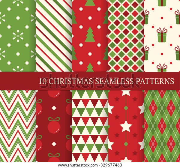 10 Different Christmas Seamless Patterns Endless Stock Vector (Royalty ...