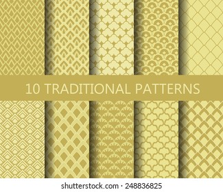 10 different classic wave patterns set. Endless texture can be used for wallpaper, pattern fills, web page background,surface textures.