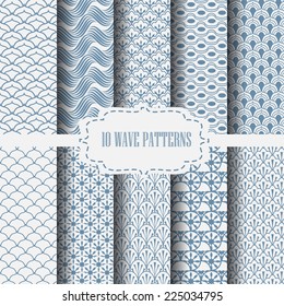 10 different classic wave vector patterns. Endless texture can be used for wallpaper, pattern fills, web page background,surface textures.