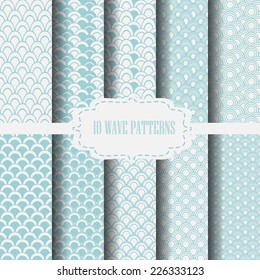 10 different classic wave vector seamless patterns. Endless texture can be used for wallpaper, pattern fills, web page background,surface textures.