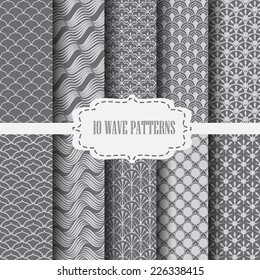 10 different classic wave vector patterns. Endless texture can be used for wallpaper, pattern fills, web page background,surface textures.