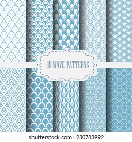 10 different classic wave vector seamless patterns. Endless texture can be used for wallpaper, pattern fills, web page background,surface textures.