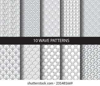 10 different classic wave vector patterns. Endless texture can be used for wallpaper, pattern fills, web page background,surface textures.