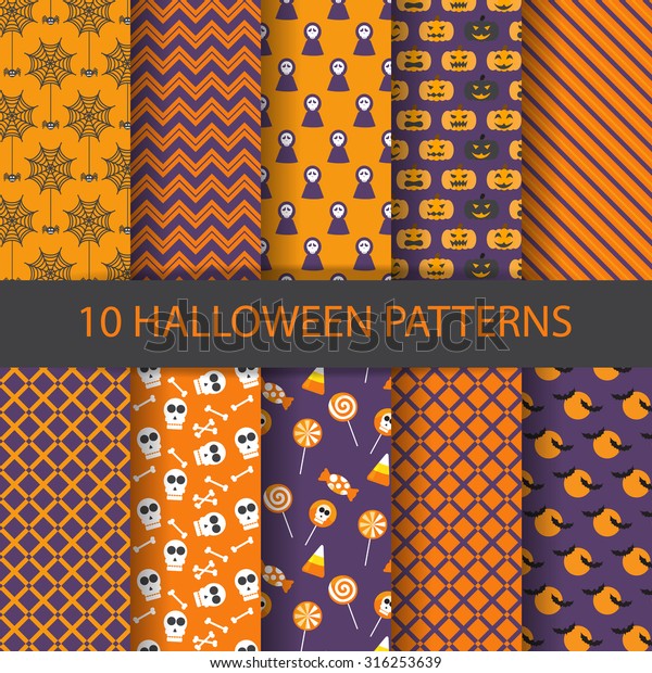 10 Different Halloween Vector Patterns Endless Stock Vector (Royalty ...