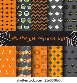 10 Different Halloween Vector Seamless Patterns. Endless Texture Can Be Used For Wallpaper, Pattern Fills, Web Page,background,surface