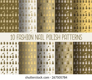 10 different nail polish patterns in Marsala trendy color, Swatches, vector, Endless texture can be used for wallpaper, pattern fills, web page,background,surface