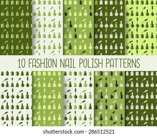 10 different nail polish seamless patterns in Marsala trendy color, Swatches, vector, Endless texture can be used for wallpaper, pattern fills, web page,background,surface