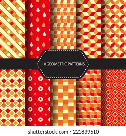10 different seamless geometric patterns.  retro concept, can be used for wallpaper, pattern fills, web page background,surface textures.