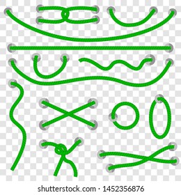 10 Different Style Dark Green Rope out from hole, at transparent effect background
