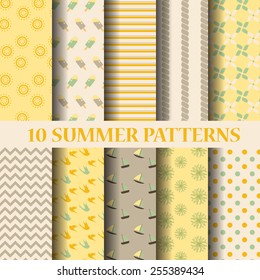 Se pueden utilizar 10 patrones de verano diferentes, relojes, vectores, textura sin fin para papel tapiz, rellenos de patrones, página web, fondo, superficie 