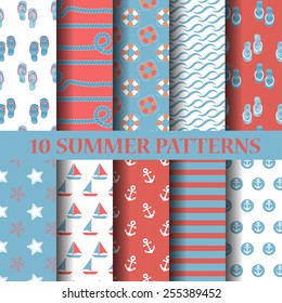 10 different summer patterns, Swatches, vector, Endless texture can be used for wallpaper, pattern fills, web page,background,surface 