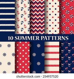 10 different summer seamless patterns, Swatches, vector, Endless texture can be used for wallpaper, pattern fills, web page,background,surface 