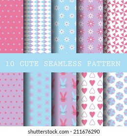 10 different vector seamless pattern, sweet concept . Endless texture can be used for wallpaper, pattern fills, web page background,surface textures. 