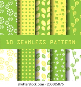 10 different vector seamless patterns natural concept. Endless texture can be used for wallpaper, pattern fills, web page background,surface textures. 