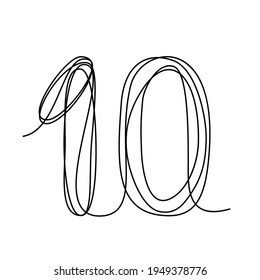 10 - digit, the number is drawn with one solid line. vector illustration, minimalistic simple arabic numerals icon, logo