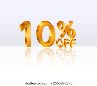 10% discount. 3D golden number. Poster template for discount. sales discount, work progress. Vector illustration.