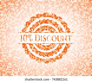 10% Discount abstract orange mosaic emblem with background