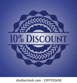 10% Discount emblem with denim high quality background. Vector Illustration. Detailed.