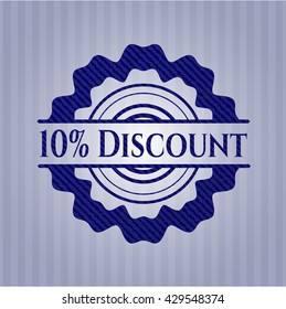 10% Discount emblem with denim high quality background