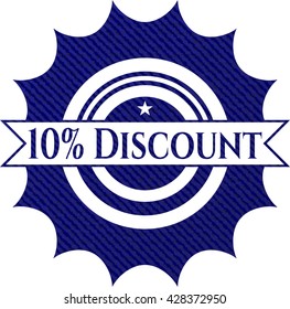 Emblema de descuento del 10% con fondo jean