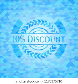 10% Discount light blue emblem with triangle mosaic background