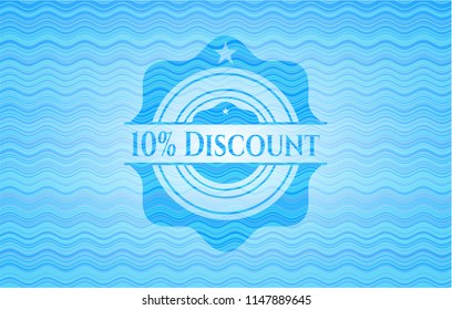 10% Discount light blue water wave badge background.