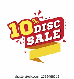 10% Discount Sale Banner with Bold 3D Text, Red and Yellow Color Scheme, and Modern Promotional Design for Special Offers and Discounts