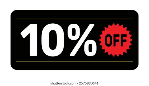 10% discount tag icon vector Black, white and rad design rectangular shape