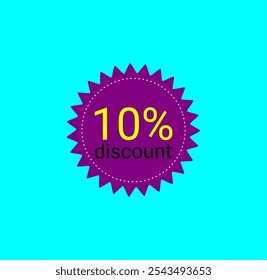 10% desconto tag. Rótulo roxo e amarelo. Promoções de lojas, vendas de comércio online. 10% de desconto.