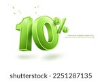 10% discount template, 3D letters, used for promotional advertisements in special sales. Isolated on white background. Realistic vector file.