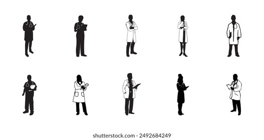 10 Doctor Silhouette Vector Set