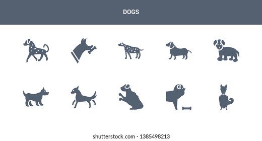 10 dogs vector icons such as chinook dog, chow chow dog, cockapoo dog, cocker spaniel corgi contains coton de tulear dachshund dalmatian doberman english setters dogs icons