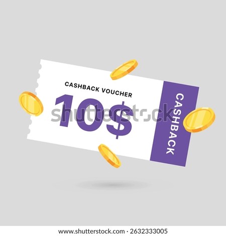 10 dollar coupon gift voucher, cash back banner special offer. Vector illustration