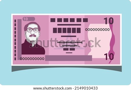 10 (Dosh) BD Taka Banknote. Translation: Ten BDT  Bangladesh Currency. Flat paper money vector illustration and design. BD Currency. BDT banknote sign. Bangladeshi payment and finance