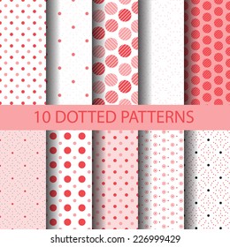 10 dotted seamless patterns, Pattern Swatches, vector, Endless texture can be used for wallpaper, pattern fills, web page,background,surface